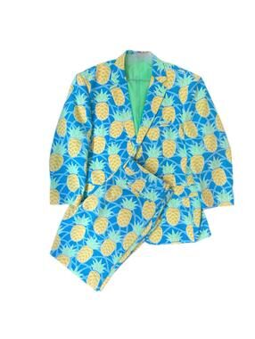 OppoSuits Pineapple Yellow & Blue Patterned Suit - sz 48